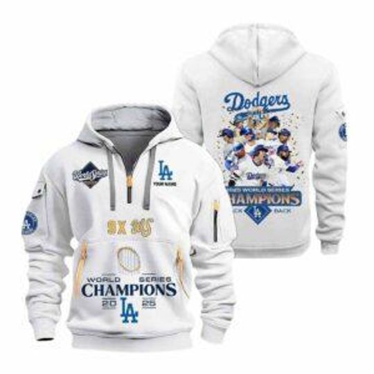 Dodgers 9X World Series Champions 2025 Quarter Zip Hoodie
