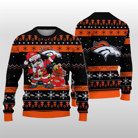 2025 Christmas Broncos Santa Claus Ugly Sweater