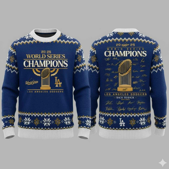Dodgers Back To Back World Series 2025 Ugly Christmas Sweater