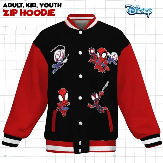 Spidey And His Amazing Friends Varsity Jacket, Spiderman Baseball Jacket