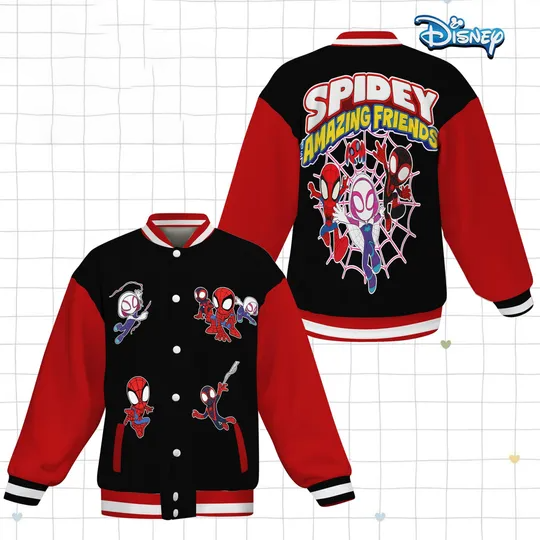 Spidey And His Amazing Friends Varsity Jacket, Spiderman Baseball Jacket