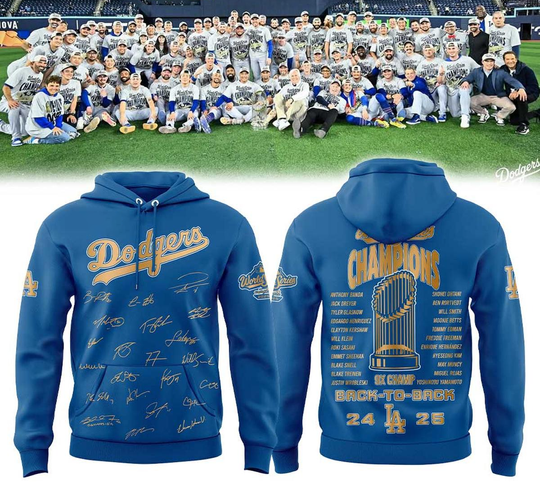 Los Angeles Dodgers Back 2 Back World Series Champions Signature Hoodie Shirt