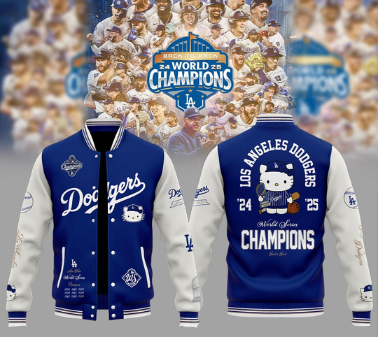 Los Angeles Dodgers x Hello Kitty 2025 World Series Champions Back 2 Back Baseball Jacket