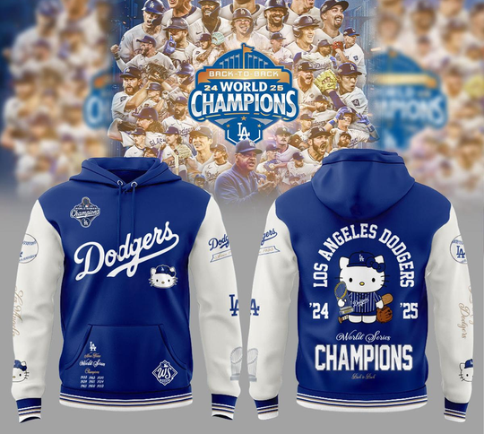 Los Angeles Dodgers x Hello Kitty 2025 World Series Champions Back 2 Back Hoodie Shirt