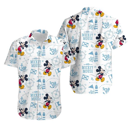 Mouse Pirate Hawaii Beach Shirt, Collared button down short sleeve art hawaiian shirt, Cartoon 3D All Over Print Shirt