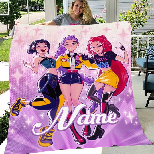 Personalized Demon Hunter Blanket, Personalized Name Anime Girls FleeceBlanket