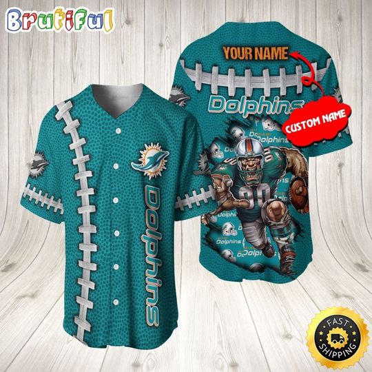 Miami Dolphins Baseball Jersey Team Spirit Tops