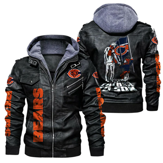 Chicago Bears From Father To Son Hooded Leather Jacket, Gift For Father