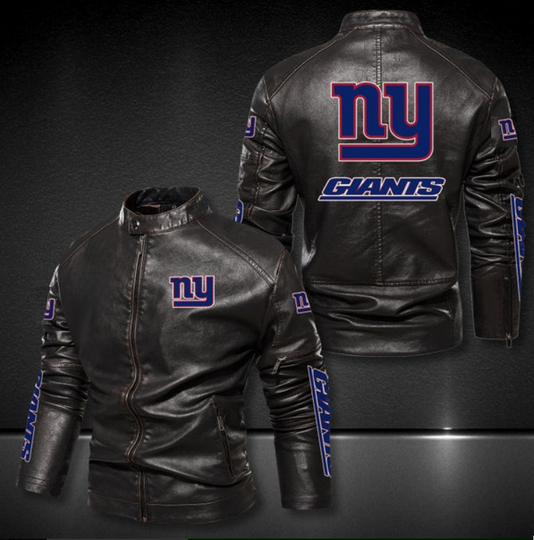 New York Giants Stand Collar Leather Jacket, Winter Coat