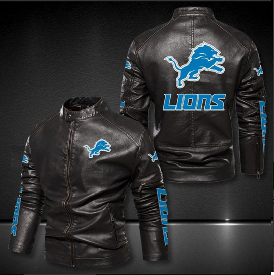 Detroit Lions Stand Collar Leather Jacket, Winter Coat
