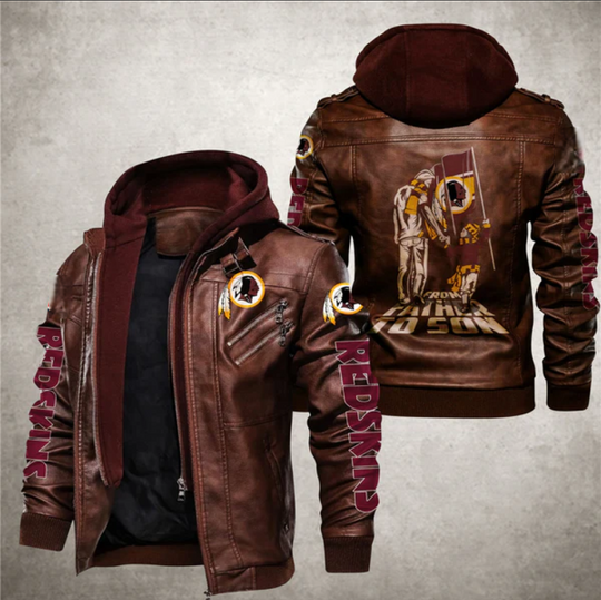 Washington Redskins Hooded Leather Jacket, Gift For Father