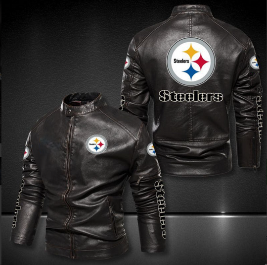 Pittsburgh Steeler Stand Collar Leather Jacket, Winter Coat
