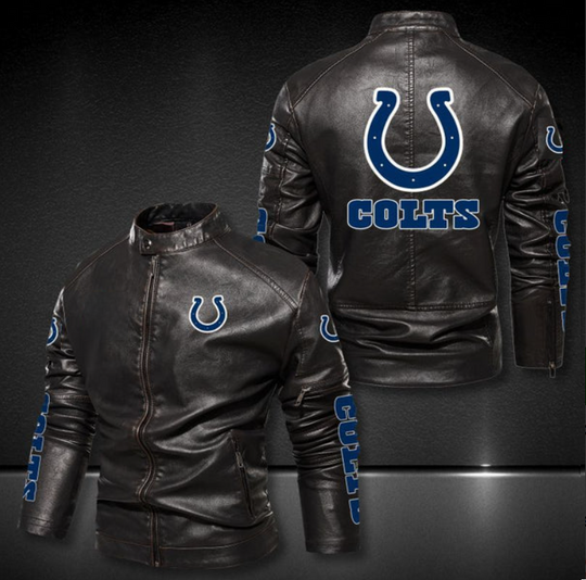Indianapolis Colts Stand Collar Leather Jacket, Winter Coat