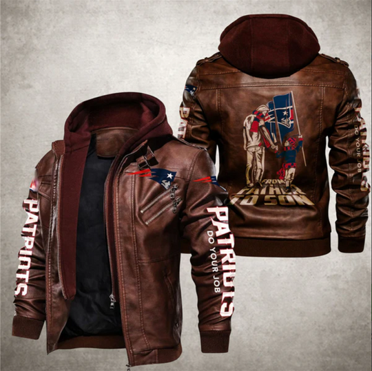 New England Patriots Hooded Leather Jacket, Gift For Father