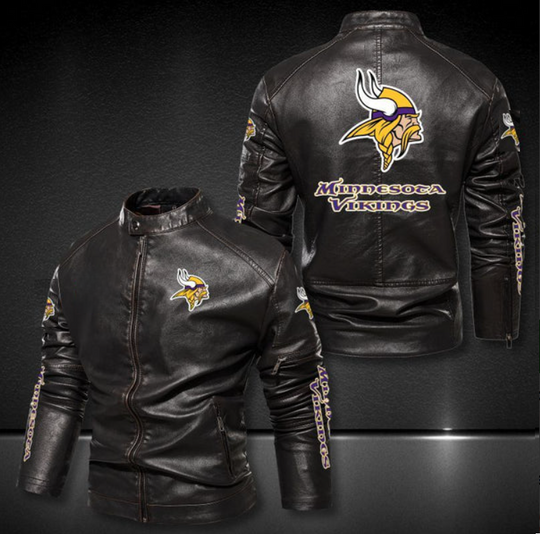 Minnesota Vikings Stand Collar Leather Jacket, Winter Coat