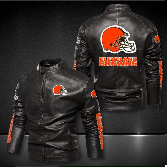 Cleveland Browns Stand Collar Leather Jacket, Winter Coat