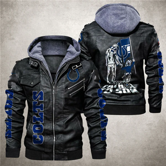 Indianapolis Colts From Father To Son Hooded Leather Jacket, Gift For Father