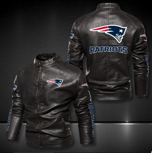 New England Patriots Stand Collar Leather Jacket, Winter Coat