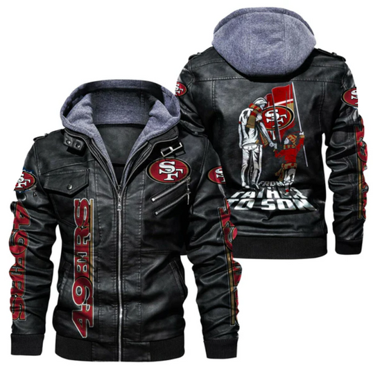 San Francisco 49ers Hooded Leather Jacket, Gift For Father