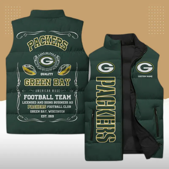 Green Bay Packers Sleeveless Puffer Jacket Custom For Fans Gifts