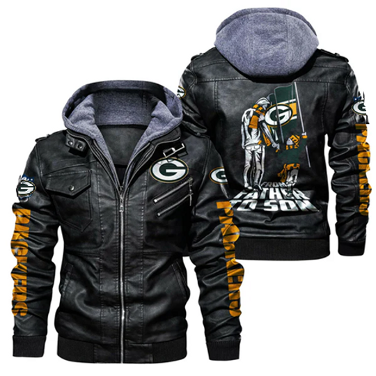 Green Bay Packers Hooded Leather Jacket, Gift For Father