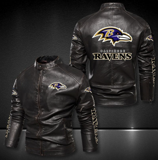 Baltimore Ravens Stand Collar Leather Jacket, Winter Coat