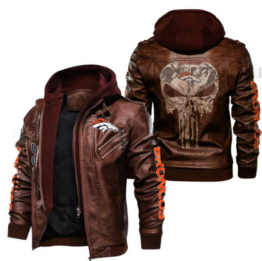 Denver Broncos Hooded Leather Jacket, Gift For Father