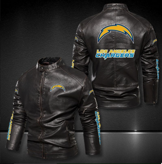 Los Angeles Chargers Stand Collar Leather Jacket, Winter Coat