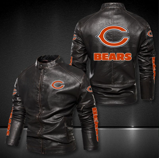 Chicago Bears Stand Collar Leather Jacket, Winter Coat