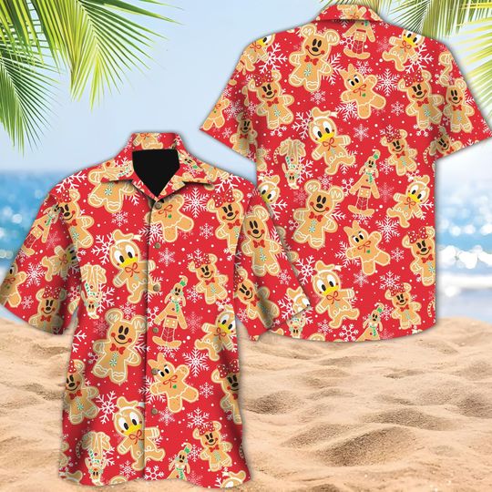 Discover Disney Mickey And Friends Gingerbread Christmas Hawaiian Shirt, Minnie Goofy Daisy Donald Pluto Gingerbread Hawaii Shirt, Winter Hawaiian
