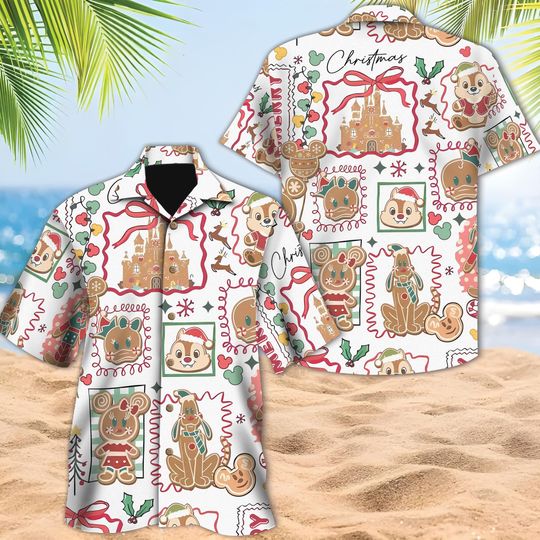 Discover Disney Christmas Mickey And Friends Gingerbread Hawaiian Shirt, Minnie Goofy Daisy Donald Pluto Gingerbread Hawaii Shirt, Winter Hawaiian