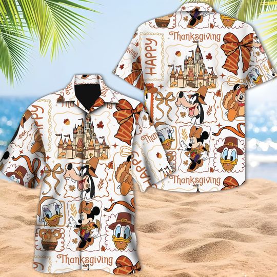 Discover Disney Mickey And Friends Thanksgiving Hawaiian Shirt, Minnie Mouse Goofy Daisy Donald Pluto Hawaii Shirt, Thanksgiving Disney Hawaiian