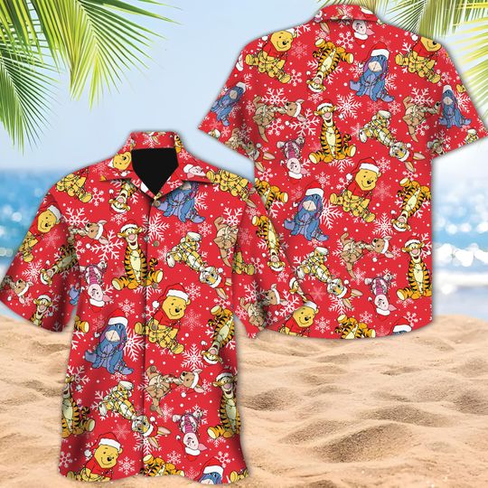 Discover Disney Winnie the Pooh Christmas Hawaiian Shirt, Disney Pooh & Friends Santa Hawaii Shirt, Pooh Xmas Button Up Shirt, Magic Kingdom Shirt