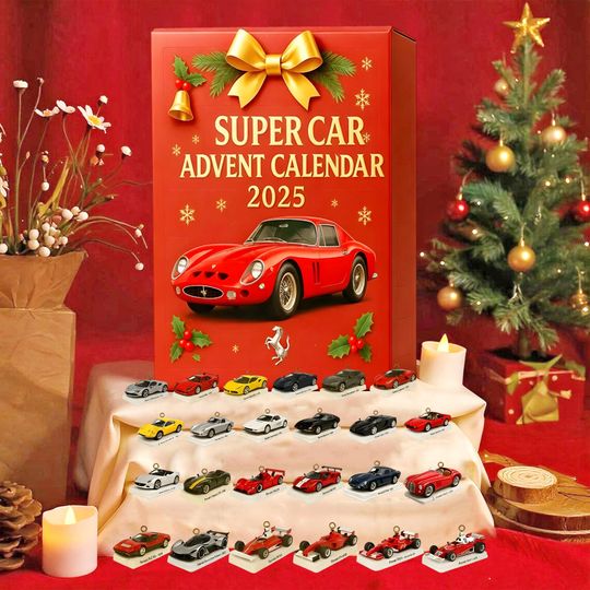 Discover Classic Super Car Advent Calendar 2025, Miniature Race Car Vehicle Set, Auto Enthusiast Christmas Countdown Gift, 24 Day Box