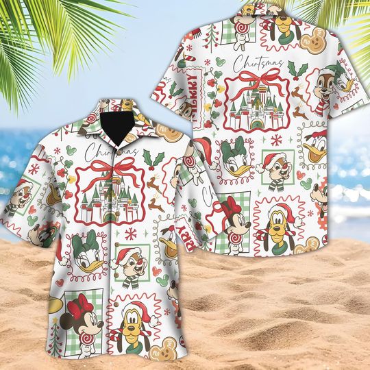 Discover Disney Mickey And Friends Christmas Party Hawaiian Shirt, Minnie Mouse Goofy Daisy Donald Pluto Hawaii Shirt, Winter Xmas Disney Hawaiian