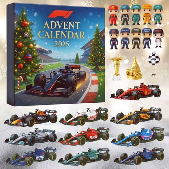 Discover Racing 2025 Christmas Advent Calendar, 24-Day Countdown, 2D Racing Team Ornament, 24 Days of Xmas Surprises with 24 Collectible for Him Gift