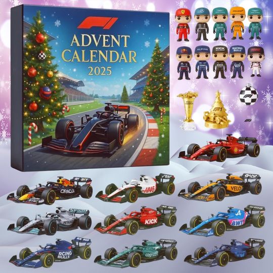Discover Racing 2025 Christmas Advent Calendar, 24-Day Countdown, 2D Racing Team Ornament, 24 Days of Xmas Surprises with 24 Collectible for Him Gift