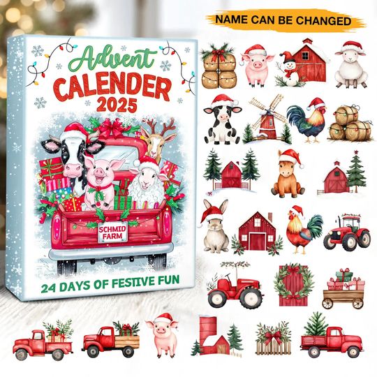 Discover Personalized Farm Animal Advent Calendar 2025  Custom Name Christmas Countdown Box  24 Days of Holiday Fun for Kids and Families