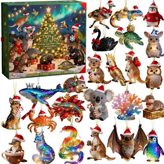 Discover Australian Wildlife Christmas Advent Calendar, Australian Wild Animals Ornaments, 24 Days Countdown Gift for Australians
