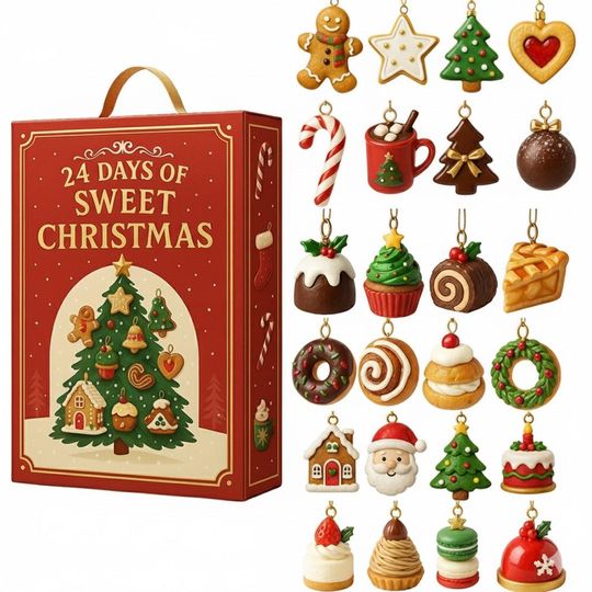 Discover Foodie Advent Calendar 2024, 24 Mini Food Ornaments, Sweet Dessert Themed Christmas Countdown, Cute Bakery Holiday Decor, Christmas Gift