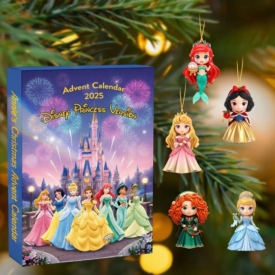 Discover Disney Princess Christmas Advent Calendar, Princess 2D Flat Advent Calendar, Disney Acrylic Ornaments, 24-Day Countdown Gift Box, Blind