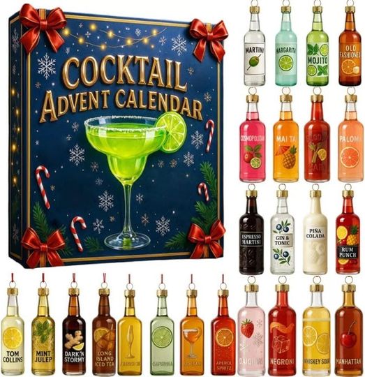 Discover 2025 Cocktail Advent Calendar, 24 Days Christmas Countdown Calendar With 24 Mini Items Acrylic Ornaments