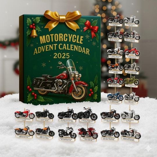 Discover Motorcycle Advent Calendar 2025 Limited Edition 24 Mini Bike Models Box, Collectors Die-Cast Motorbike Christmas Countdown Gift