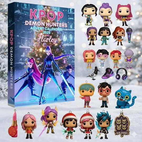 Discover Personalized Kpop Demon Hunters Advent Calendar 2025 Limited Edition 24 Acrylic Ornaments Box, Holiday Countdown Gift for Fans