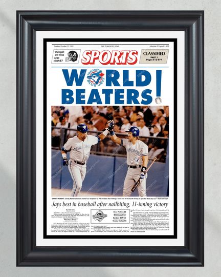 Discover 1992 Toronto Blue Jays 'WORLD BEATERS!' World Series Champions Framed Front Page Newspaper Print