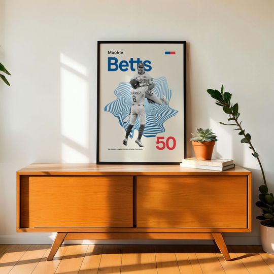 Discover Mookie Betts #50 LA Dodgers Artwork - Midcentury Modern Poster - 2025 Back 2 Back World Series Championship Winners Los Angeles