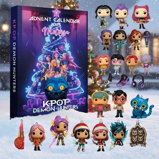 Kpop Demon Hunters Advent Calendar, Kpop 2D Print Acrylic,Resin Demon Hunters Advent Calendar, 24 Funny Holiday Decor Ornaments