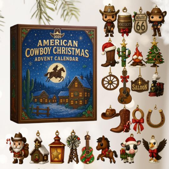 Discover Cowboy Christmas Advent Calendar 2025, 24 Days of Wild West Ornaments, Holiday Countdown Gift for Western Lovers & Country Fans