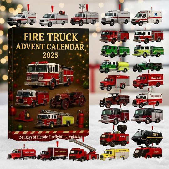 Discover Fire Truck Advent Calendar 2025 Limited Edition 24 Die-Cast Vehicles Box, Heroic Firefighting Collectible Christmas Countdown Gift