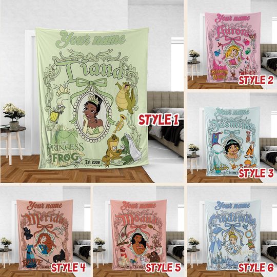 Discover Custom Disney Princesses Coquette Collection Blanket, Disney Princess Characters Blanket, Birthday Girl Gift Blanket, Princess Blanket